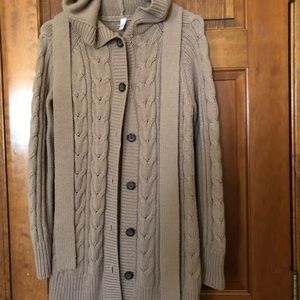 GAP Hooded Beige thigh length Cardigan, tie waist